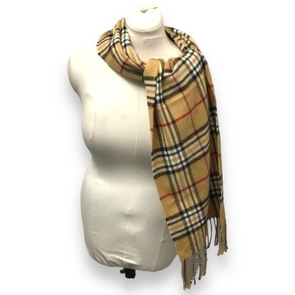 V. Fraas Unisex Lightweight Plaid Scarf  By James Pell, Camel, OSFA